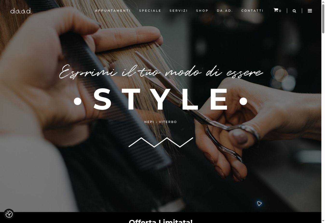 Screenshot reale del sito da.ad. Hair & Beauty