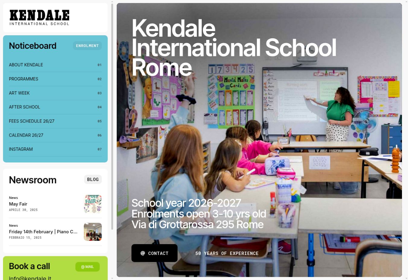 Screenshot reale del sito Kendale International School