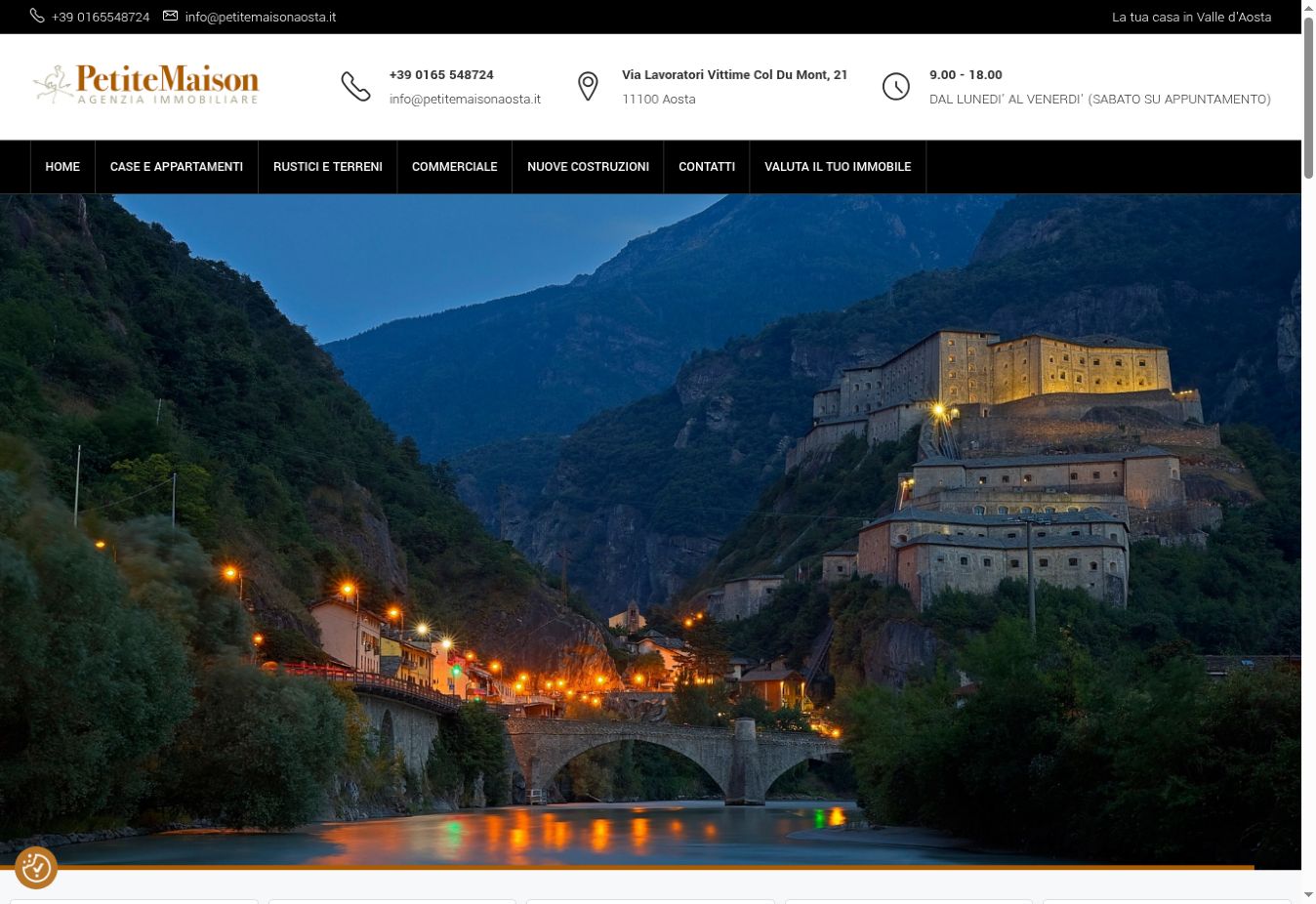 Screenshot reale del sito Petite Maison Aosta