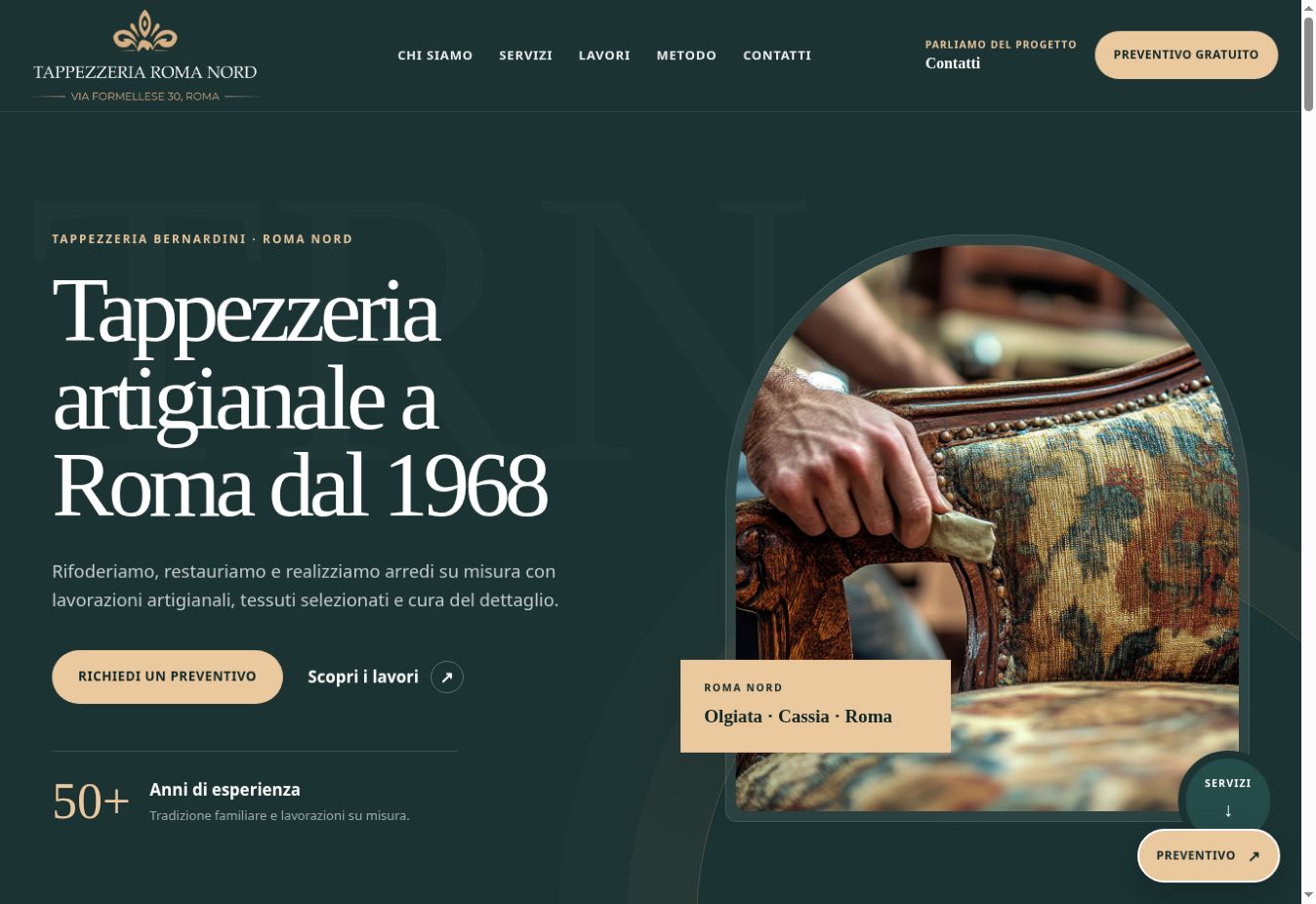 Screenshot reale del sito Tappezzeria Roma Nord